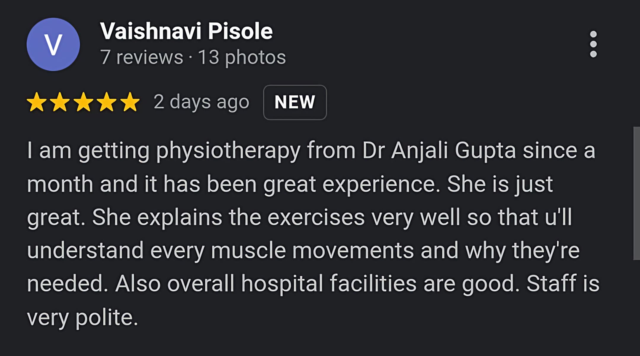 Patient review screenshot 10 for Dr. Anjali's Physiotherapy & Rehab, Wakad, Pune